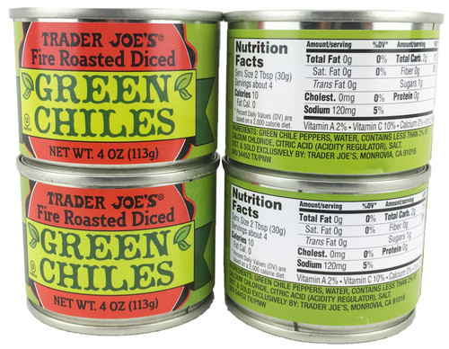 Trader Joes New Mexico Hatch Valley Fire Roasted Diced Green Chile 4 Oz. (Pack Of Four)