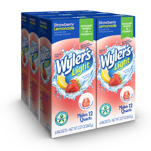 Wyler's Light Pitcher Packs, Water Drink Mix, Strawberry Lemonade, 6 Boxes (36 Pitcher Packets)