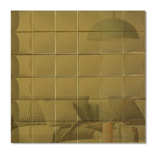 Yipscazo Mirror Metal Peel and Stick Backsplash for Kitchen,Gold Stainless Steel Stick on Backsplash for Bathroom, Laundry and Fireplace 11.41''x11.41''Mosaic Tiles Self Adhesive Wall Tiles (Sample)