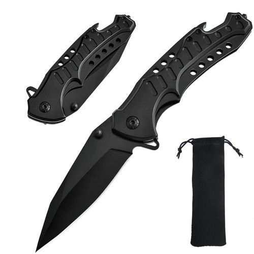 ZENG Tactical Knife for Men, Camping Knife Survival with Bottle Opener and Clip, Pocket Knife Foldable Multitool Tactical Knives with Wood Handle, Folding Knife for Camping Fishing Hiking Hunting Working Outdoor