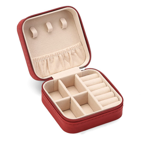 ZPROW Travel Jewelry Case, Mini Portable Jewelry Travel Boxes, Small Jewelry Organizer for Rings, Earrings, Pendants, Watches, Necklaces, Lipsticks Organizer Storage Holder Case (Red)
