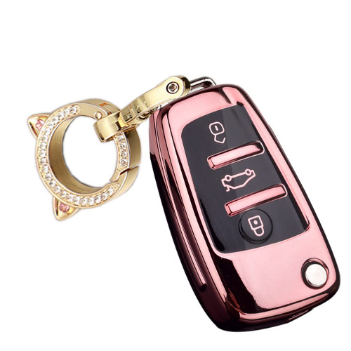 ontto Key Fob Glove Fit for Audi Flip Folding Remote TPU Key Shell for A1 A3 A4 A5 A6 A8 Q3 Q5 Q7 R8 RS S3 S4 S5 S6 S8 TT Pink