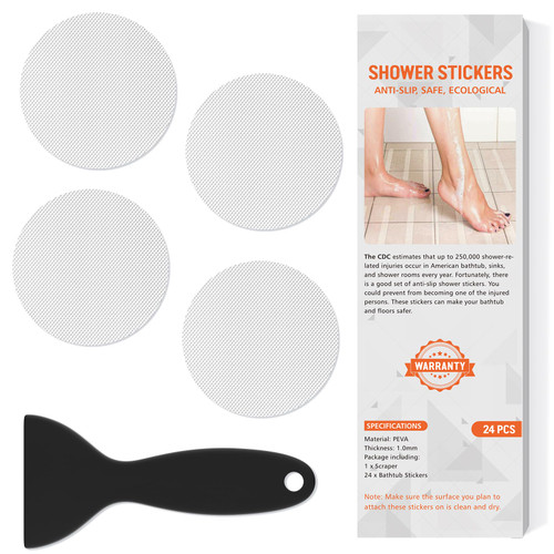 Non Slip Bathtub Stickers, 24 PCS Shower Stickers for Safety Bathroom Tubs, Bathtub Non Slip Stickers and Adhesive Decals Scraper for Bath Tub, Shower Floor, Stairs, Ladders(Round, Clear) Non Slip Bathtub Stickers, 24 PCS Shower Stickers for Safety Bathroom Tubs, Bathtub Non Slip Stickers and Adhesive Decals Scraper for Bath Tub, Shower Floor, Stairs, Ladders(Round, Clear)