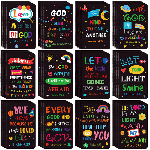 Faccito Bible Verse Notebook Christian Inspirational Mini Notepads Scripture Small Notebook Religious Motivational Small Pocket Notepads Christian Gifts for Kids School Office(Bright, 48 Pcs)