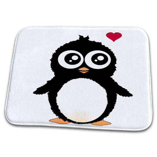 3dRose Cute Penguin with Love Heart - Black and White... - Bathroom Bath Rug Mats (rug-113121-1)