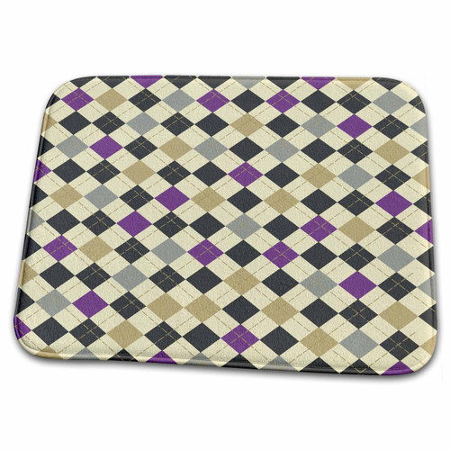 3dRose Muted Grey Tan and Purple Hues Preppy Argyle Pattern - Bathroom Bath Rug Mats (rug-116479-1)