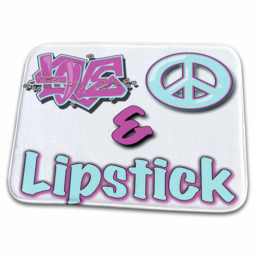 3dRose Love Peace and Lipstick Pastel Blue and Purple - Bathroom Bath Rug Mats (rug-122406-1)