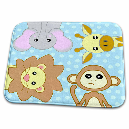 3dRose Curious Baby Animals Lion Monkey Giraffe Elephant on... - Bathroom Bath Rug Mats (rug-15434-1)