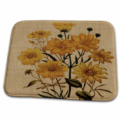 3dRose PS Flowers - Vintage Yellow Flowers - Bathroom Bath Rug Mats (rug-179054-1)