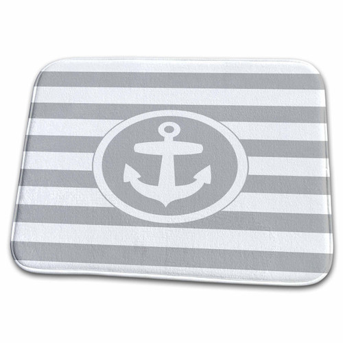 3dRose Nautical Anchor Circle Design on Grey and White... - Bathroom Bath Rug Mats (rug-179688-1)