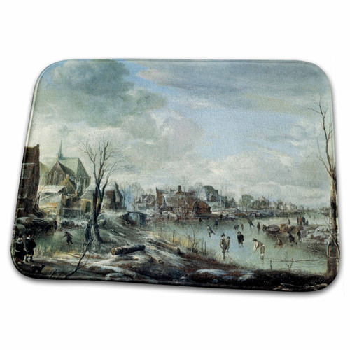 3dRose A Frozen River Near a Village with Skaters by Aert... - Bathroom Bath Rug Mats (rug-180246-1)
