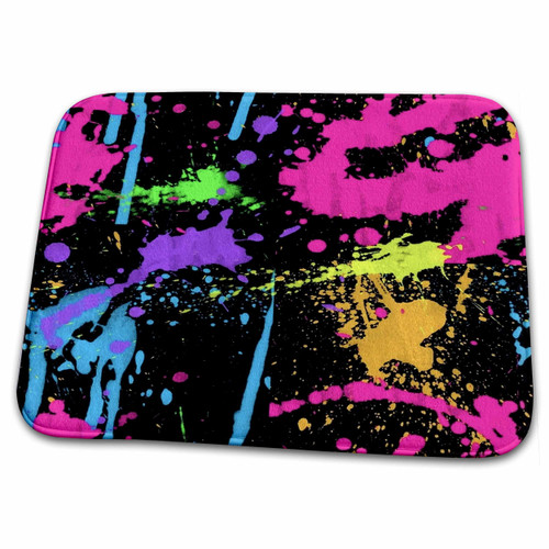 3dRose Print of Neon Paint Splatter On Black - Bathroom Bath Rug Mats (rug-204178-1)
