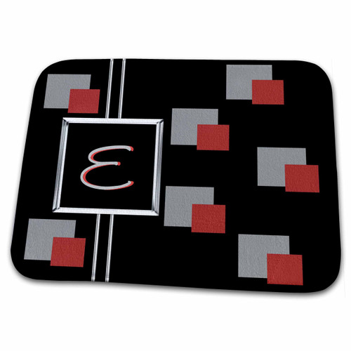 3dRose Modern Geometric Black Red Grey Square Pattern... - Bathroom Bath Rug Mats (rug-215222-1)