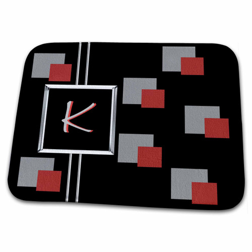 3dRose Modern Geometric Black Red Grey Square Pattern... - Bathroom Bath Rug Mats (rug-215228-1)