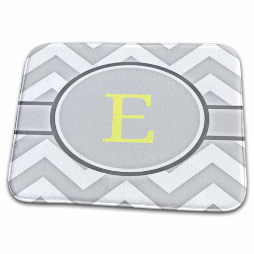 3dRose Grey and White Chevron with Yellow Monogram Initial E - Bathroom Bath Rug Mats (rug-222093-1)
