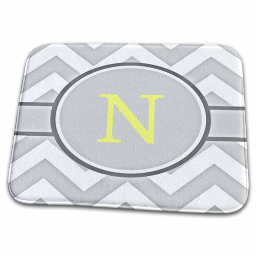 3dRose Grey and White Chevron with Yellow Monogram Initial N - Bathroom Bath Rug Mats (rug-222102-1)