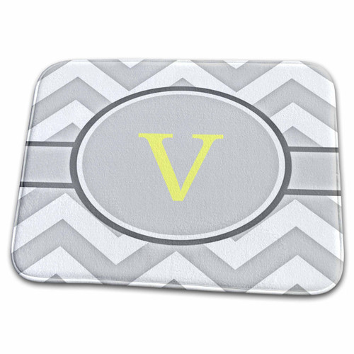3dRose Grey and White Chevron with Yellow Monogram Initial V - Bathroom Bath Rug Mats (rug-222110-1)