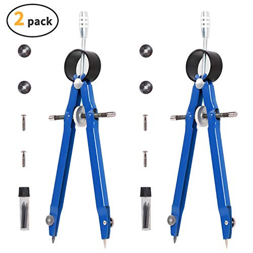 2 Pack Professional Compass, JARLINK Math & Geometry Compass with Lock, Metal and Durable Compass for Solid and Plane Precision Tool, Fit for Drafting, Drawing, Measuring (Blue)