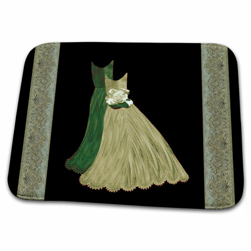 3dRose Khaki and Forest Green Gowns with Coordinating Damask... - Bathroom Bath Rug Mats (rug-30124-1)
