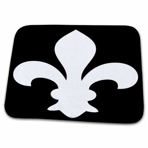 3dRose Florene Decorative - Fleur De Lis White On Black - Bathroom Bath Rug Mats (rug-35248-1)