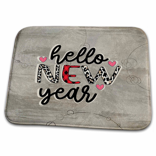 3dRose Image of Leapard and Argyle Hello 2023, Hearts - Bathroom Bath Rug Mats (rug-372847-1)