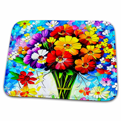 3dRose Yellow, red, Purple Flowers in The Kingdom of Blue... - Bathroom Bath Rug Mats (rug-374976-1)