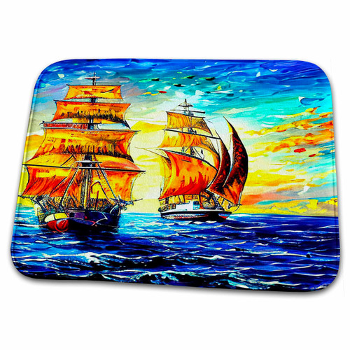 3dRose Tall Ship Digital Art. Two Fantasy Ships at See at... - Bathroom Bath Rug Mats (rug-375676-1)
