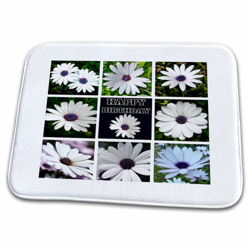 3dRose Happy Birthday White African Daisy Photo Collage - Bathroom Bath Rug Mats (rug-375791-1)