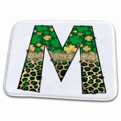 3dRose Glam Leopard and Four Leaf Clover Monogram Initial M - Bathroom Bath Rug Mats (rug-375807-1)