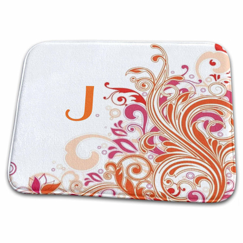 3dRose Letter J On Pretty Pink n Orange Swirls - Bathroom Bath Rug Mats (rug-62517-1)