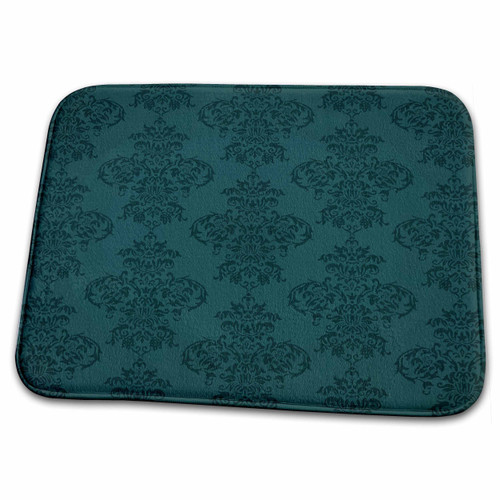 3dRose Elegant Blue Green Damask Pattern - Bathroom Bath Rug Mats (rug-65788-1)
