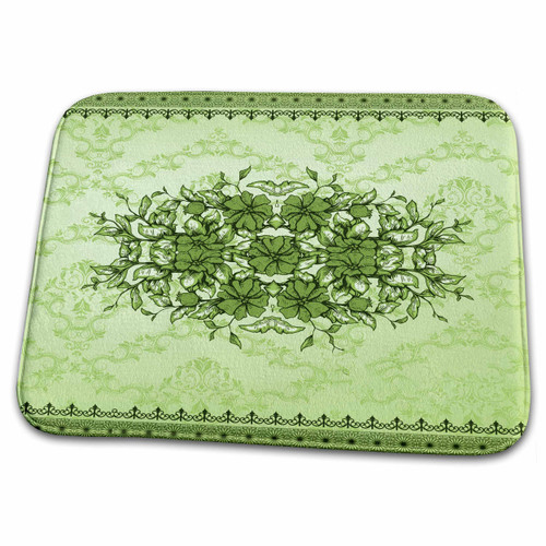 3dRose Pretty Moss Green Vintage Floral Design - Bathroom Bath Rug Mats (rug-77728-1)