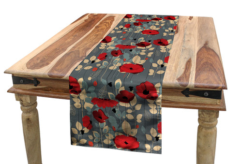 Ambesonne Poppy Table Runner, Abstraction of a Growing Floral Garden Leaves Botanical Modern Nature Display, Dining Room Kitchen Rectangular Runner, 12" X 90", Beige Grey