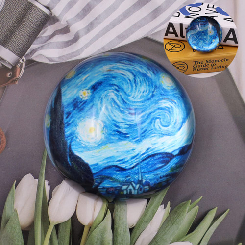 Aohcae Glass Paperweights, Van Gogh Starry Night Half Dome Glass Paperweight 1.96 Inch Home Office Table Decoration