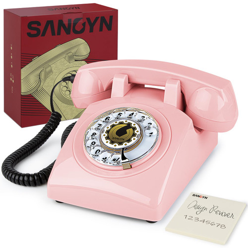 Retro Rotary Dial Phone Sangyn 1960s Vintage Landline Telephone Old Fashioned Corded Phones with Mechanical Ringer for Home Office Desk