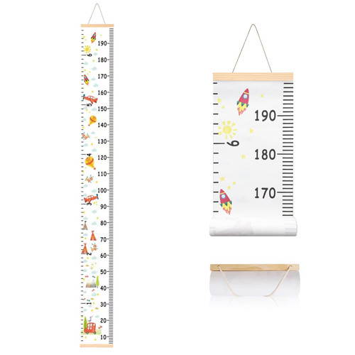 SUJAYU Growth Chart for Kids, Canvas Height Chart Ruler Removable Wood Hanging Wall Ruler Measurement Chart for Home Decoration (Aircraft)