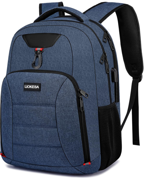 Liokesa Laptop Backpack for Men, School Backpack for Teen Boys with USB Charging Port, Travel Water Resistant Students Book Bags, Large College Work Back Pack Fit 15.6 Inch Laptop, Blue