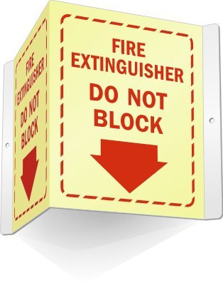 Smartsign S-4664-AVG-06 "Fire Extinguisher Do Not Block" Projecting Photoluminescent Aluminum V-Sign, 6" Length, 5" Width, 4" Height