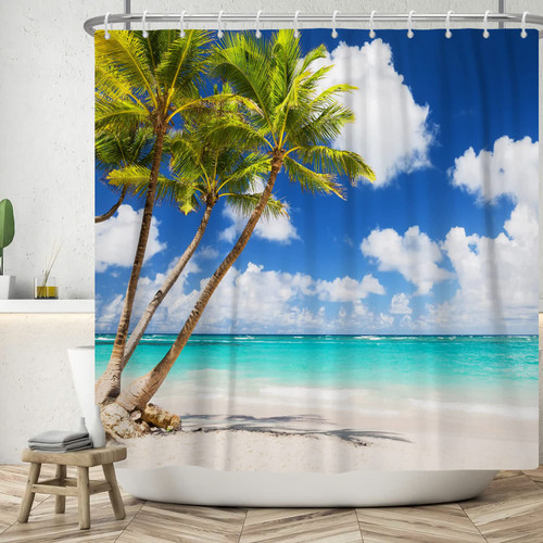 Arrebolart Ocean Beach Shower Curtain Tropical Palm Trees Shower Curtains Summer Blue Sky Seaside Landscape Bathroom Decor 72 x 72 Inch Waterproof Polyester Fabric Arrebolart Ocean Beach Shower Curtain Tropical Palm Trees Shower Curtains Summer Blue Sky Seaside Landscape Bathroom Decor 72 x 72 Inch Waterproof Polyester Fabric
