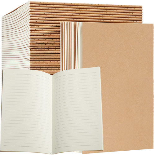 72 Pack Kraft Paper Notebook Journals 5.5 Inch x 8.3 Inch A5 Notebook in Bulk Softcover Ruled Notebooks for Kids Student Writing Sketch Travel Journal with 60 Pages 30 Sheets(Brown, Line)