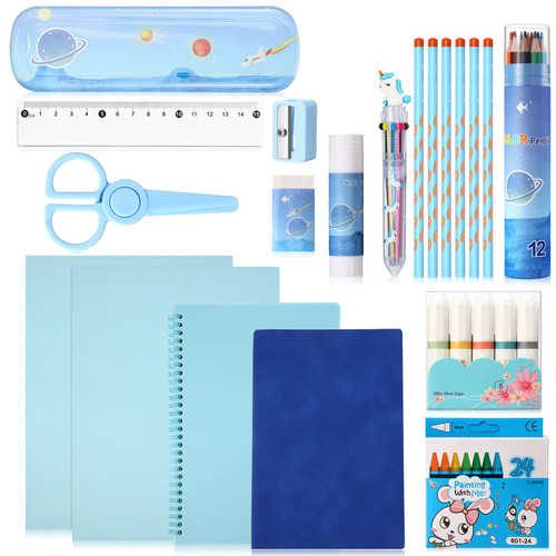 58 Pieces Back to School Supply Kit for Girls Grades K-12, Essentials Box of Supplies Bundle, School Essentials Include Folders Notebooks Pencils Pens Ruler Scissor and Much More (Blue)