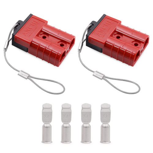 ANDCHIER Wire Connector 2 Pack, 10-12 AWG Gauge Battery Quick Connector 50A 12-36V Battery Quick Connect Disconnect Plug Battery Quick Wire Harness Plug Kit for Motor Winch Trailer (Red)