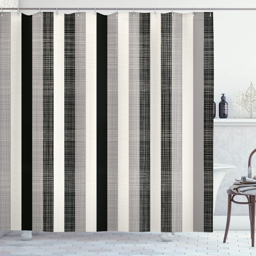 Ambesonne Retro Shower Curtain, Classical Vertical Stripes Pattern Texture Image Old Fashioned Display Artwork, Cloth Fabric Bathroom Decor Set with Hooks, 69" W x 84" L, Black Grey