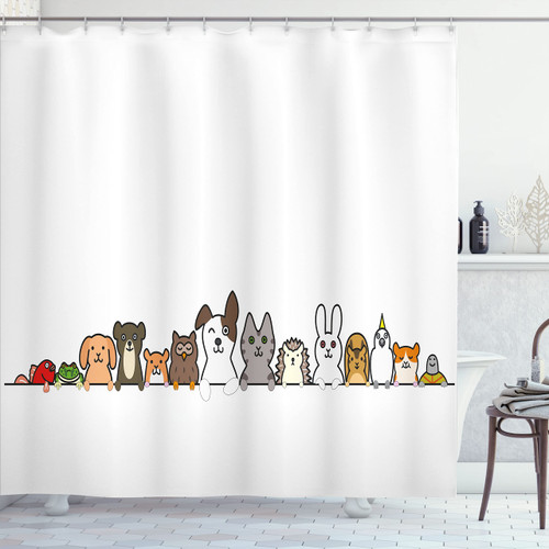 Ambesonne Cartoon Shower Curtain, Domestic Pets Various Animals with Funny Expressions Humorous Cartoon Style, Cloth Fabric Bathroom Decor Set with Hooks, 69" W x 75" L, Grey Salmon Ambesonne Cartoon Shower Curtain, Domestic Pets Various Animals with Funny Expressions Humorous Cartoon Style, Cloth Fabric Bathroom Decor Set with Hooks, 69" W x 75" L, Grey Salmon