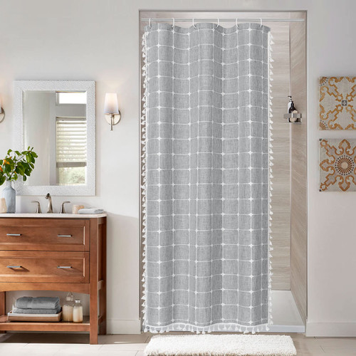 MitoVilla Grey Boho Small Stall Shower Curtain 36 x 72, Narrow Half Size Cotton Linen Fabric Shower Curtains for Farmhouse Bathroom Decor, Modern Cloth Shower Curtain Set with Hooks MitoVilla Grey Boho Small Stall Shower Curtain 36 x 72, Narrow Half Size Cotton Linen Fabric Shower Curtains for Farmhouse Bathroom Decor, Modern Cloth Shower Curtain Set with Hooks