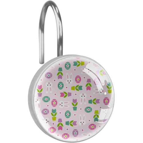 Shower Curtain Hooks, Rust Proof Shower Curtain Rings for Bathroom, Decorative Shower Curtain Hooks Hangers for Shower Curtain Rod, Pink Easter Bunny Egg