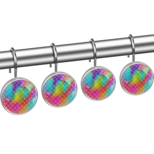 Shower Curtain Hooks, Rust Proof Shower Curtain Rings for Bathroom, Decorative Shower Curtain Hooks Hangers for Shower Curtain Rod, Rainbow Scales Abstract Art