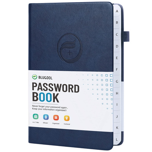 Password Book with Alphabetical Tabs, Hardcover Password Keeper, Password Notebook Organizer for Computer and Internet Address Website Login, Gifts for Home and Office, 5.3''x 7.7''- Navy Blue
