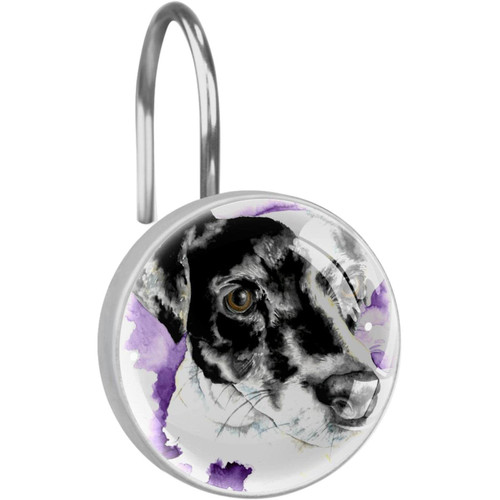 Shower Curtain Hooks, Rust Proof Shower Curtain Rings for Bathroom, Decorative Shower Curtain Hooks Hangers for Shower Curtain Rod, Watercolour Animal Dog