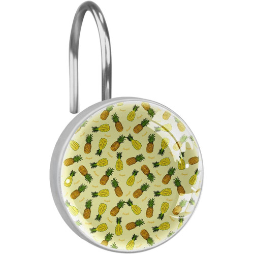 Shower Curtain Hooks, Rust Proof Shower Curtain Rings for Bathroom, Decorative Shower Curtain Hooks Hangers for Shower Curtain Rod, Yellow Tropical Fruit Pineapple